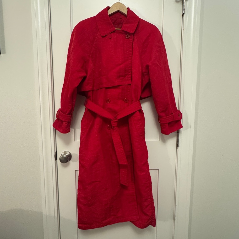 Red Paris Sport Club Universal Double Breasted Trench Coat Sz 11 Large Oversized